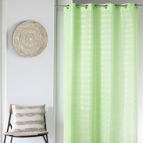 Voilage à rayures horizontales ton sur ton Vert tilleul 140x240 cm