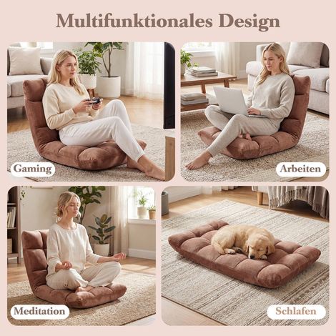 Dossier 14 positions et mousse 14 cm, confort au quotidien avec fauteuil de sol pliable pour salon ou chambre (1/5)