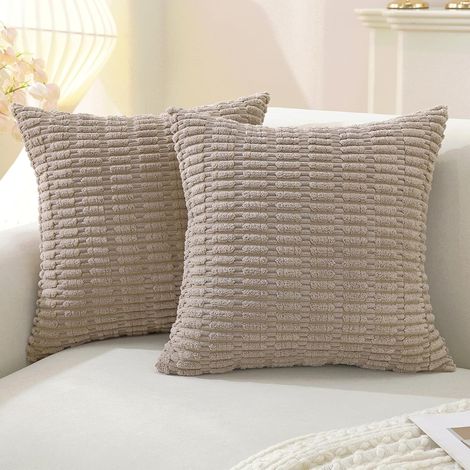 Set di 2 fodere per cuscini in velluto 60x60, fodere decorative morbide, tinta unita per soggiorno, camera da letto, divano, kaki (1/5)