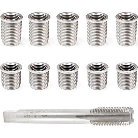 Kit di riparazione filettature candele M10x1.0 e M12x1.0 – Set da 11 pezzi in acciaio inossidabile – Per motori a benzina e diesel