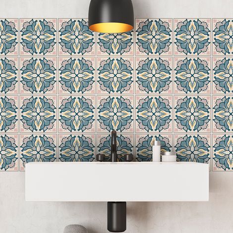 Sticker Mural Carrelage adhésif Cuisine Salle de Bain - 24 STICKERS CARRELAGES AZULEJOS ELPIDA - 24stickers10x10cm (1/5)