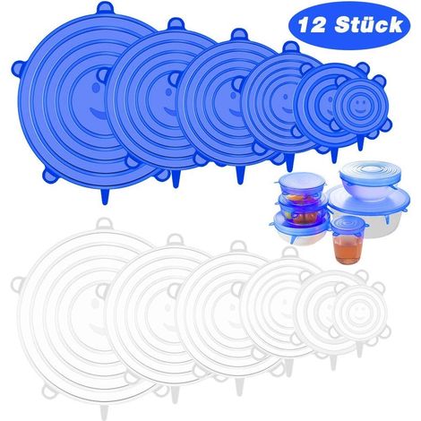 MINKUROW Tapas Elásticas De Silicona, Tapas Elásticas De Silicona, 12 Tapas Elásticas De Silicona De Diferentes Tamaños, (Azul/Blanco) (1/5)