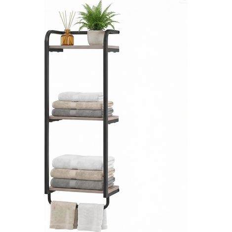 Dieser dreistufige, Er besteht aus einem Stahlrahmen und Spanplatten, verfügt über eine Kleiderstange, ist platzsparend und bietet Platz für Handtücher, Toilettenpapier. (1/5)