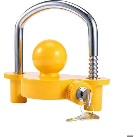 Antivol pour remorque, cadenas universel pour caravane et bateau, avec boule d'attelage et 2 clés, couleur jaune (1/4)