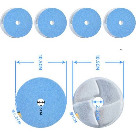 Lot de 8 filtres à charbon compatibles WF070/WF180/FT333/FT444 pour fontaine à eau (10,5 x 2,2 x 1 cm) (1/2)