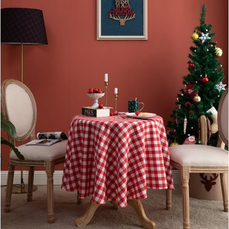 Nappe de Noël, chemin de table de Noël, nappe à carreaux rouge et blanc ronde 100CM (1/4)