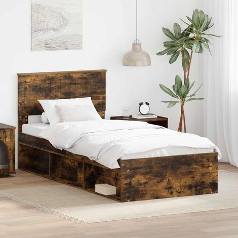 Bettrahmen Geräucherte Eiche 90 x 190 cm Massives Kiefernholz