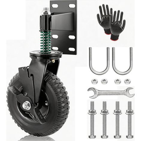 Roulette Porte Coulissante, 200mm Roue de Portail à Ressort 275kg Roulette Charge Lourde avec Frein Rotatifs à 360° pour Portails de Jardin Portails Battants Portails Métalliques Clôtures (1/5)