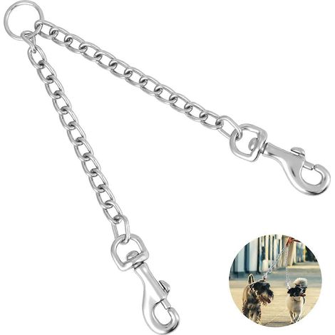 Coupleur double en métal pour laisses de chien, chaîne résistante aux morsures et anti-nœuds, rallonge de laisse pour 2 chiens (1/5)