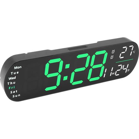 Horloge murale numérique avec télécommande, grand écran LED, 8 couleurs, alarme, salon, chambre, vert (1/5)