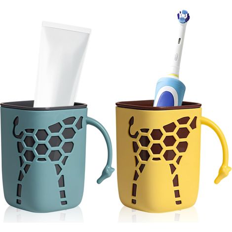 Lot de 2 gobelets à brosse à dents, sans perçage, plastique durable, pour maison, voyages et camping. (1/5)