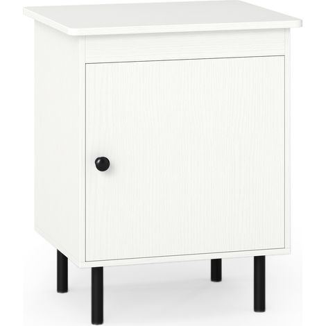 COSTWAY 2-Tier Nightstand Modern Bedside Table with Single Door Cabinet-White (1/5)