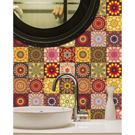 Autocollants pour carrelage de cuisine et maison x à coller sur autocollant 16 pcs 15 cm Rouge Jaune (1/4)