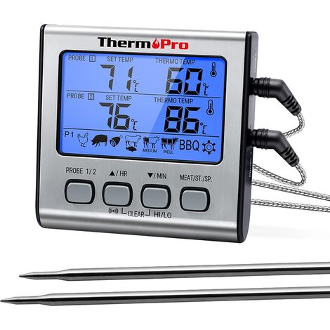 TP17 Thermomètre pour Viande Numérique à Double Sonde avec Grand Écran LCD Rétroéclairé Thermomètre de Cuisson Barbecue Grill Four Cuisine Fumoir avec Minuteur (1/5)