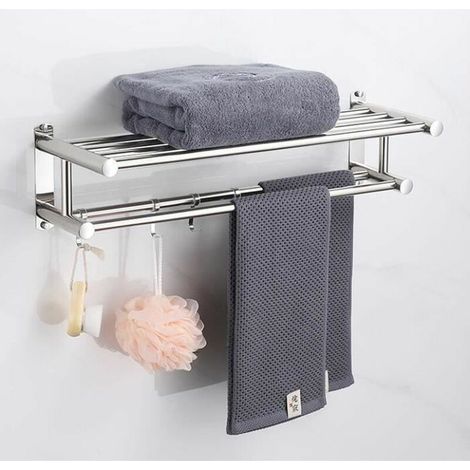 Porte-serviettes étagère murale en acier inoxydable épaissi de salle de bain 50cm (1/4)