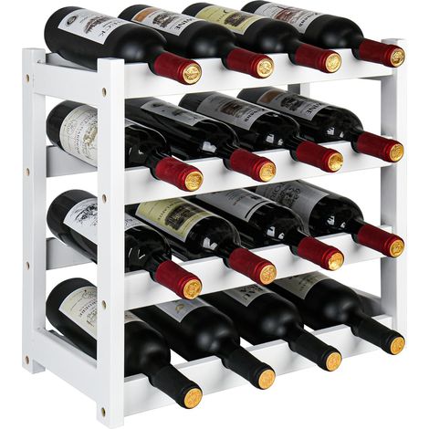 Casier à Bouteilles pour 16 Bouteilles, Rangement Bouteille Vin en Bambou, Étagère à Vin 4 Niveaux pour Plan de Travail, pour Cave, Cuisine, Bars, Blanc (1/5)