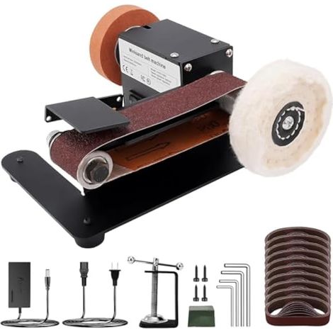Mini ponceuse à bande électrique, polisseuse, ponceuse à banque, angle réglable, 7 vitesses réglables avec 10 bandes abrasives (1/5)