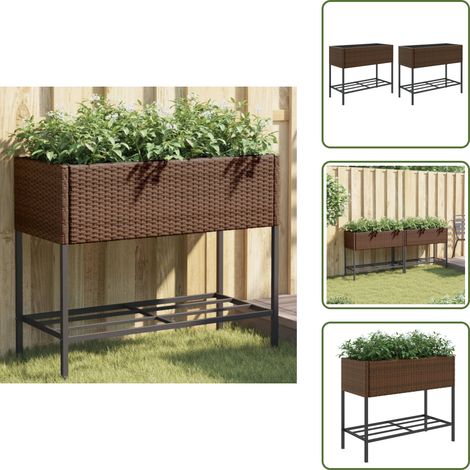 Ablage - vidaXL Hochbeete mit Ablage 2 Stk. Braun 90x40x75 cm Poly Rattan - Blumenbeet (1/5)