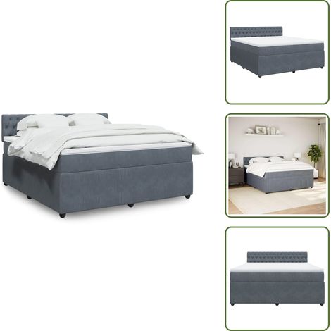 Colchón terciopelo - vidaXL Cama box spring con colchón terciopelo gris oscuro 180x200 cm - Cama con cabecero