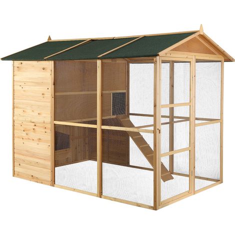 Vente-Unique – Poulailler en bois naturel pour 10 poules – Dimensions L. 266 x P. 174 x H. 205 cm – Enclos sécurisé avec tiroir à déjections (1/5)