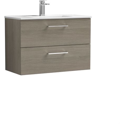 Balterley Contemporary Bathroom 2 Soft Close Drawer & Minimalist Wall Hung Vanity Unit Basin, Solace Oak, 800mm (1/4)