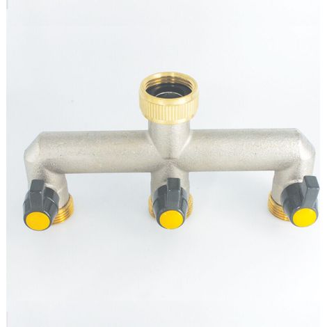 Robinet Triple Sortie 3/4" Entrée Femelle 3/4" Vanne 3 Voies Laiton Raccord Plomberie pour Tuyau Arrosage, Robinet Cuve 1000L, Distributeur Eau, Raccord Tuyau d'Arrosage