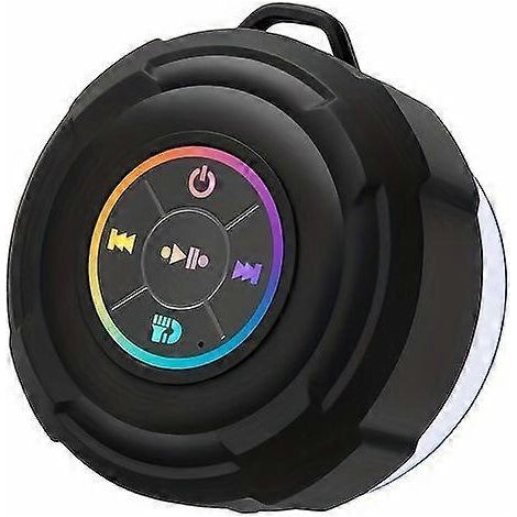 Enceinte Bluetooth à ventouse avec panneau tactile arc-en-ciel, enceinte sans fil portable avec cordon pour la maison, les fêtes et l'extérieur, noire (1/5)