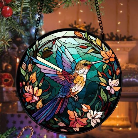 Attrape-soleil vitrail colibri 9 cm décoration fenêtre suspension lumineuse cadeau femme (1/5)