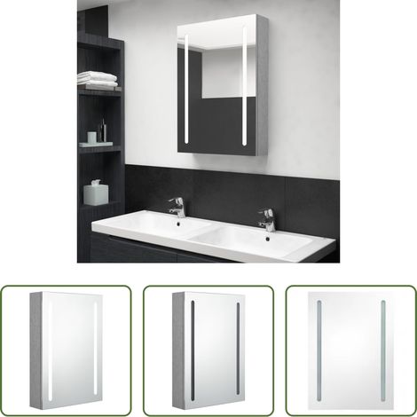 Miroir de salle de bain -  Armoire de salle de bain à miroir LED gris béton 50x13x70 cm (1/5)