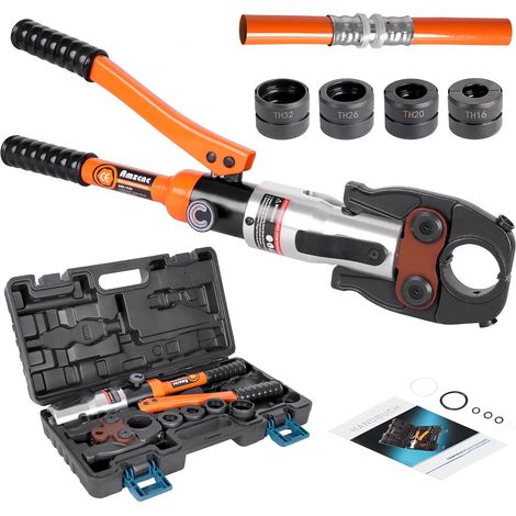 Outil de sertissage hydraulique avec mâchoires de sertissage, contour TH 16-20-26-32 Jeu d'outils de sertissage, pour tube composite avec raccords de contour TH. (1/5)