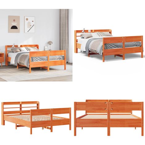 Estructura de cama sin colchón madera maciza marrón 135x190 cm - Estructura de cama - Cama de madera