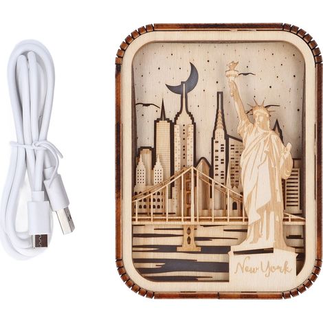Lampe LED 3D sculptée en bois sculpté, lampe de Table innovante, série ville, décoration d'ambiance pour chambre à coucher, bureau, New York (1/5)