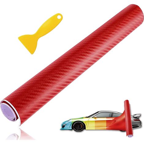 Pellicola vinilica bicomponente effetto fibra di carbonio 6D, impermeabile, per auto, ideale per wrapping, decorazioni fai-da-te per auto, computer, moto, mobili e smartphone (rosso) - 30 x 300 cm (1/5)