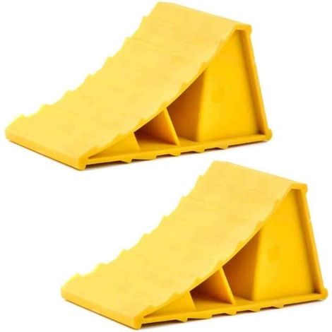 Cale de roue, 2 pièces, bloc antidérapant, cales de roue, cale de roue de voiture, cale de roue de voiture, pour caravane, camping-car, voiture, moto, van à chevaux – Jaune (1/4)