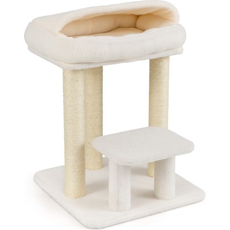 Torre per gattini con letto in peluche pali tiragraffi in sisal piattaforma per salto, Albero per gatti piccolo da interno Bianco (1/5)