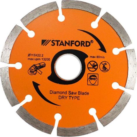 STANFORD disco acero diamantado 115x2.2 c/segmentado , Disco diamantado segmentado Tamaño: 115x2,2mm Indicado para Porcelanato, silestone,gres,cerámica,azulejo y marmol (1/3)