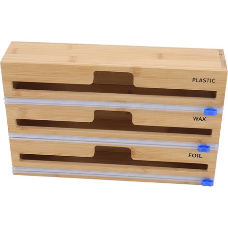 Lot distributeur avec coupe-film pour papier aluminium et film alimentaire, rangement mural ou tiroir cuisine, bouton coulissant (couleur aléatoire) (1/5)