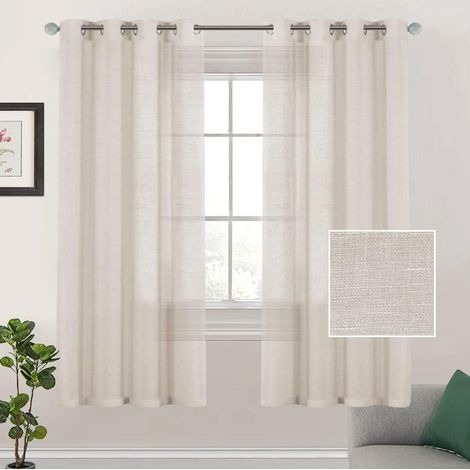 Cortinas de lino con ojales, 2 piezas, cortinas de tul, cortinas con ojales, cortinas para ventana de salón, 132 x 160 cm (color lino) (1/4)