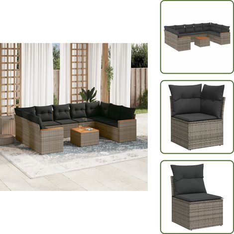 Salon de jardin avec coussins 10 pcs gris résine tressée - Ensemble Salon De Jardin - Mobilier De Jardin - Canapé Extérieur - Set De Salon - Chaise Longue