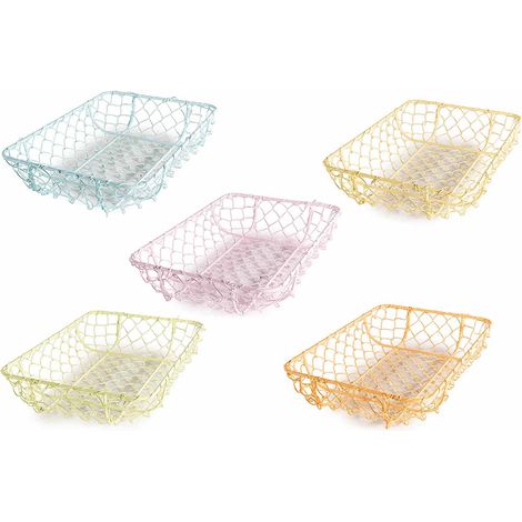 Cestini / vassoi rettangolari in metallo a maglia colorata, set da 5 pezzi, cm 18 x 25 x 5,5 H