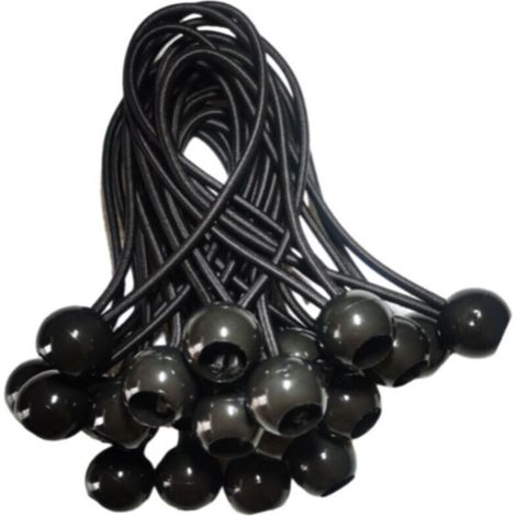 25er-Pack Gummiseile mit Kugeln – 20 cm lange Universal-Gummiseile mit Stoppern – Robustes Gummiband, ideal für Camping, Gepäck und Planen – Schwarz-Crezuo