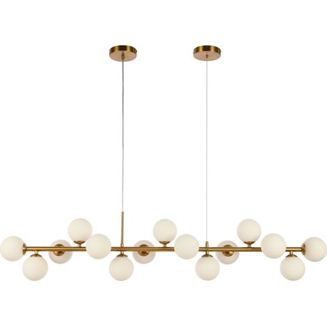 Lustre Suspension Design Moderne en Laiton Satiné et Verre Blanc avec Douille G9 - PANGIVO (1/2)