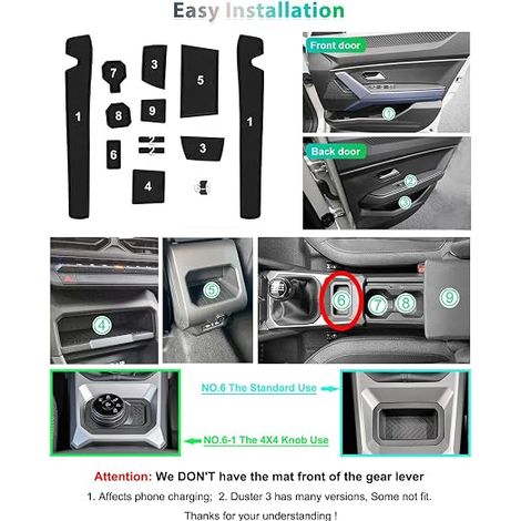 Dacia Duster 3 2024 2025 2026 Non-Slip Mat, Dacia Duster III 2025 Rubber Mat for Center Console, Cup Holder, Door Seam, Dacia Duster 3 Accessories Black (1/4)