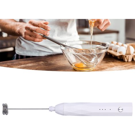 Wiederaufladbarer Milchaufschäumer, 3-stufiger USB-Milchaufschäumer für den Heimgebrauch, tragbarer elektrischer Schneebesen für Latte Art Kaffee, weiß. (1/5)