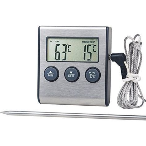 Thermomètre de Cuisson des Aliments 0250°C avec Minuterie d'Alarme - Jauge de Température pour Cuisine BBQ (1/5)