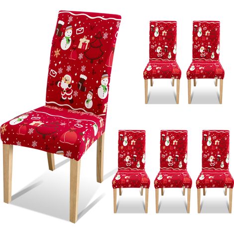 Jiubiaz Coprisedie Natale elasticizzati rossi motivi natalizi 6 pezzi (1/5)
