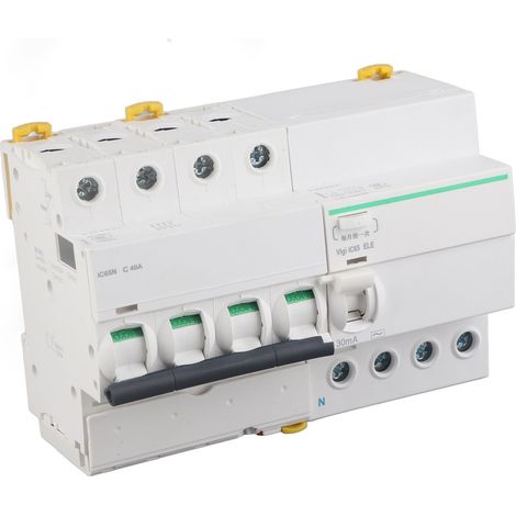 Disjoncteur modulaire 4P+N 16A, protection différentielle, coque ignifuge PA66, 400V AC, avec accessoire de protection contre les fuites (1/5)