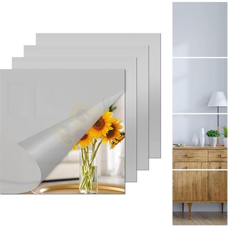 Miroir Adhesif Mural,Miroir Autocollant,4 Pièces Miroir Mural Acrylique,Miroirs Adhésifs Carrés pour Salle de Bain,Salon 20 x 20cm (1/5)