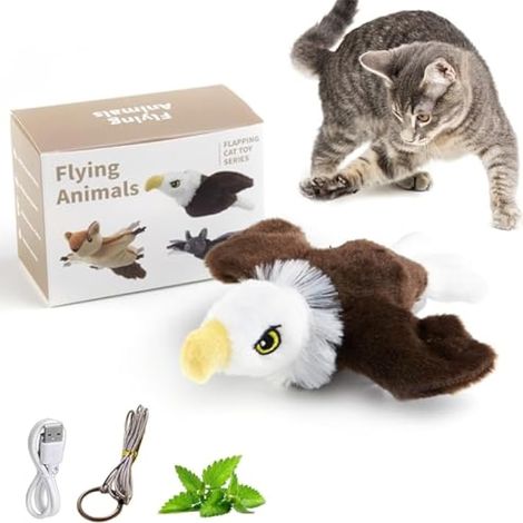 Jouet pour chat en forme d'oiseau volant, jouet interactif pour chats adultes ennuyés en intérieur, chatons, ailes battantes et bourdonnement vif (aigle) (1/5)