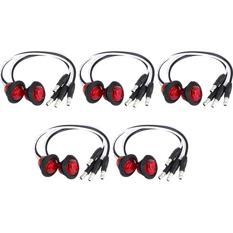 Lot de 10 feux de position latéraux LED 3/4in, ampoules claires 12V avec borne DC, pour remorque, camion, bateau et yacht - Rouge (1/5)